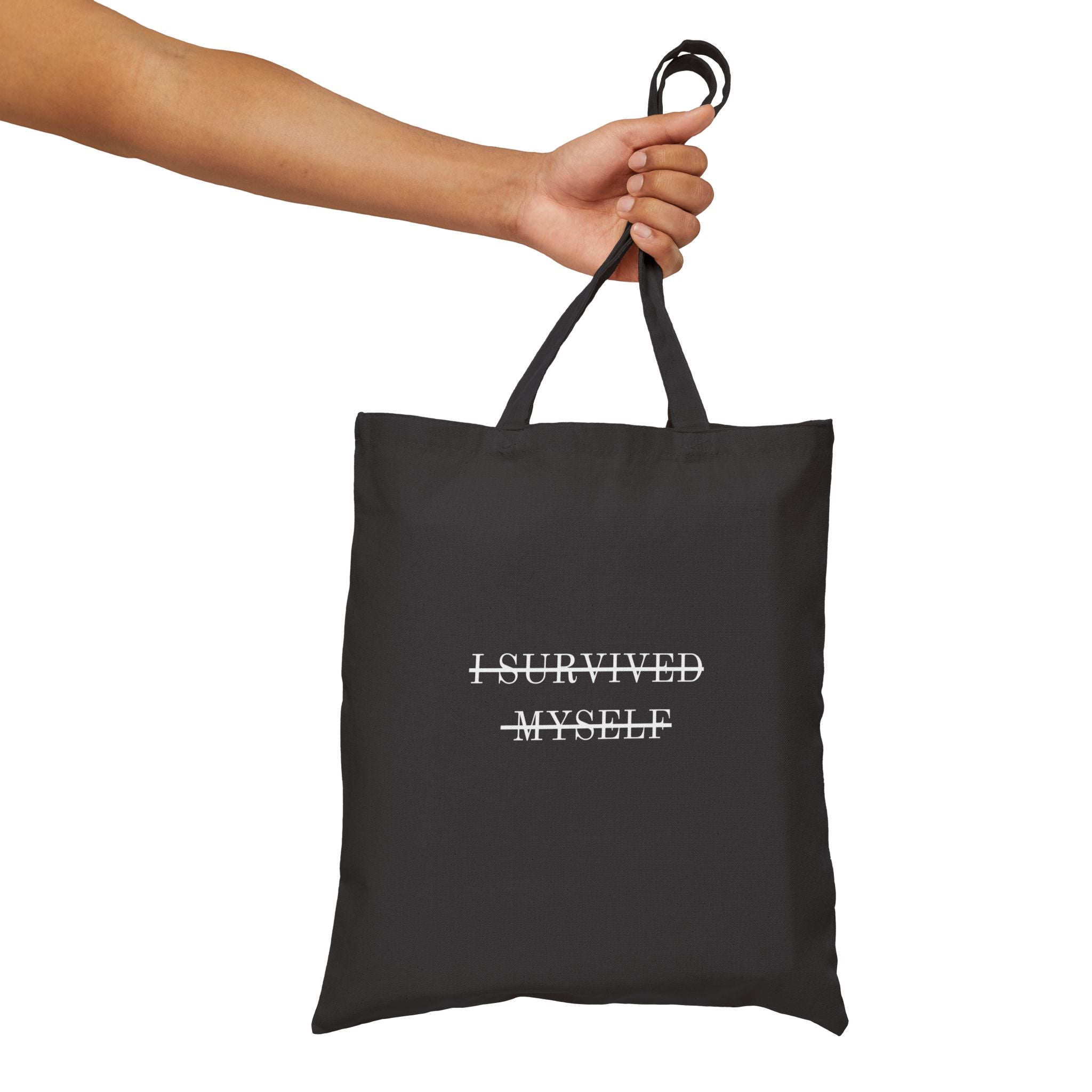 I Survived Myself Tote Bag | Motivational Cotton Canvas Bag | Perfect for Everyday Use, Gym, Work, Gifts