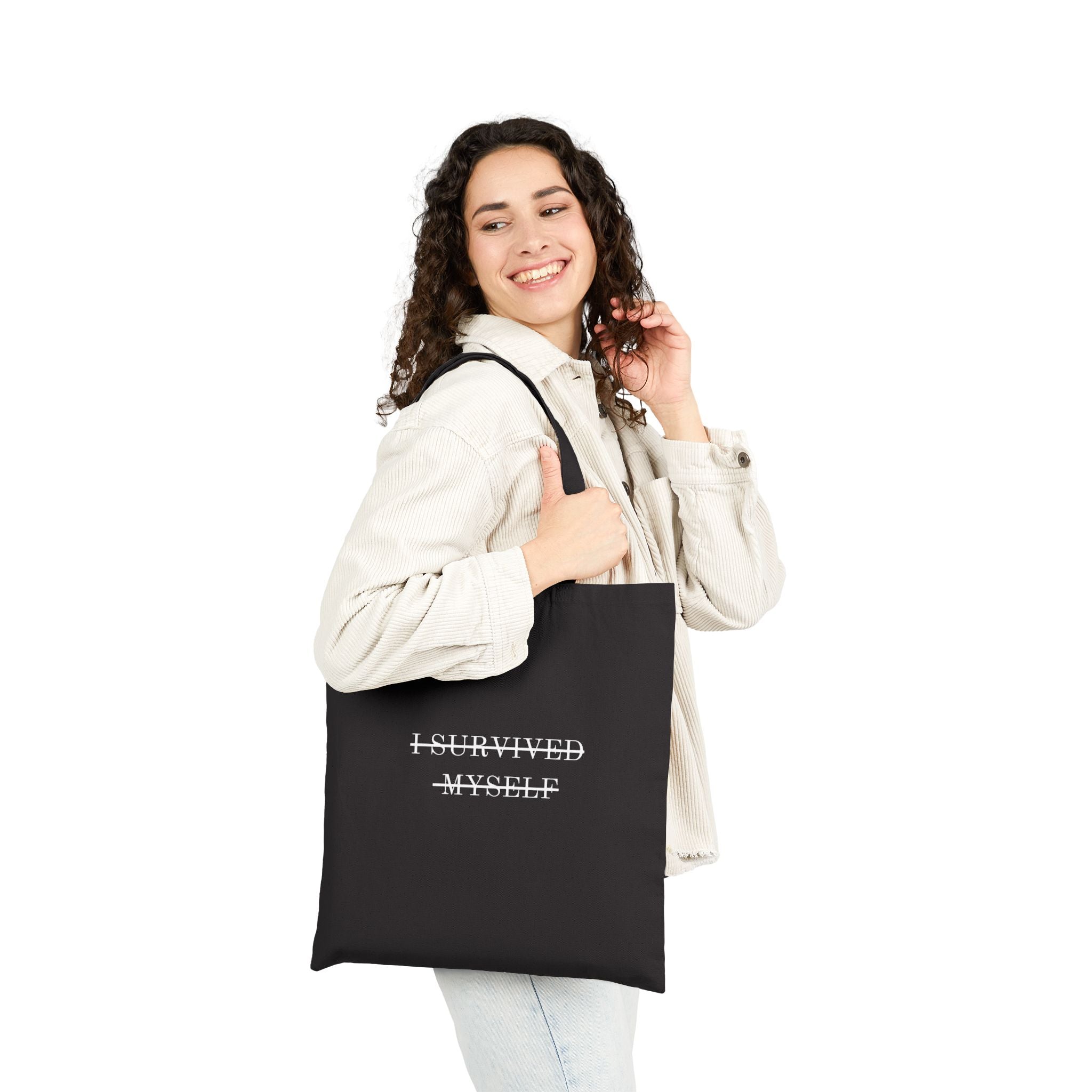 I Survived Myself Tote Bag | Motivational Cotton Canvas Bag | Perfect for Everyday Use, Gym, Work, Gifts