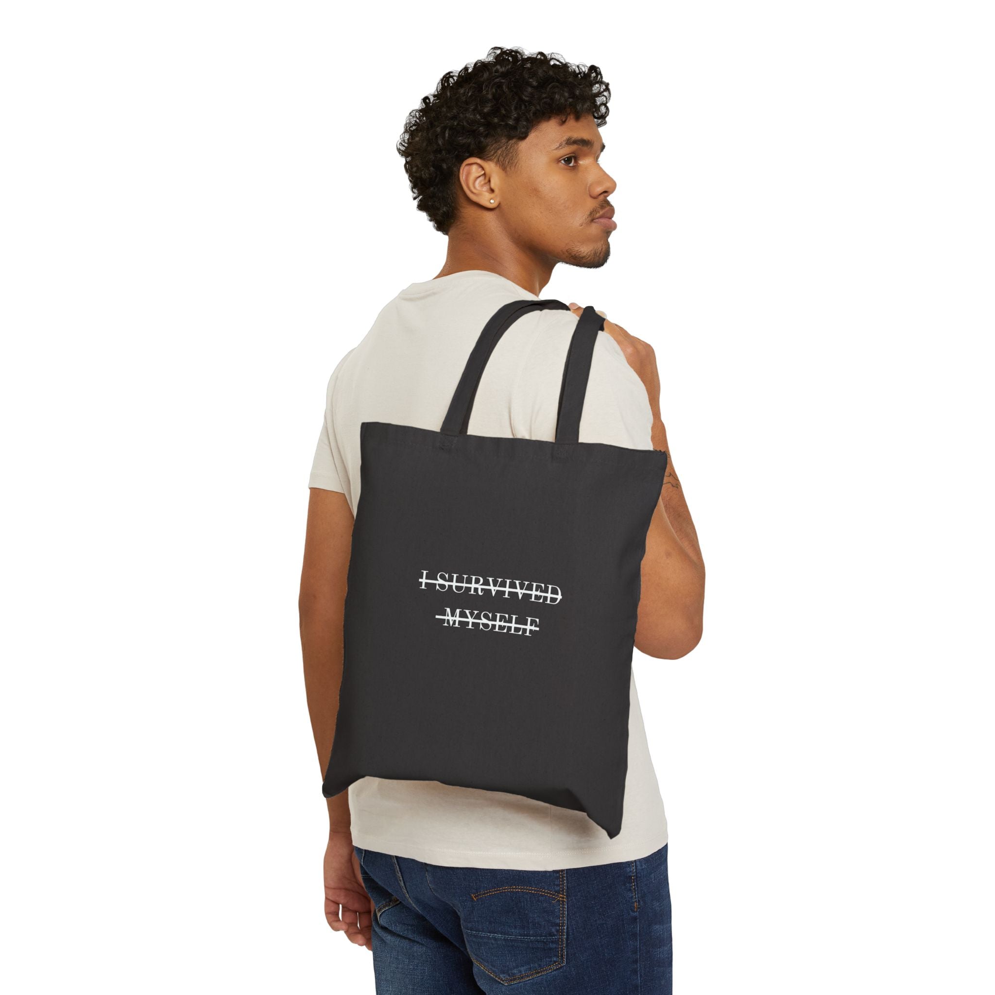I Survived Myself Tote Bag | Motivational Cotton Canvas Bag | Perfect for Everyday Use, Gym, Work, Gifts