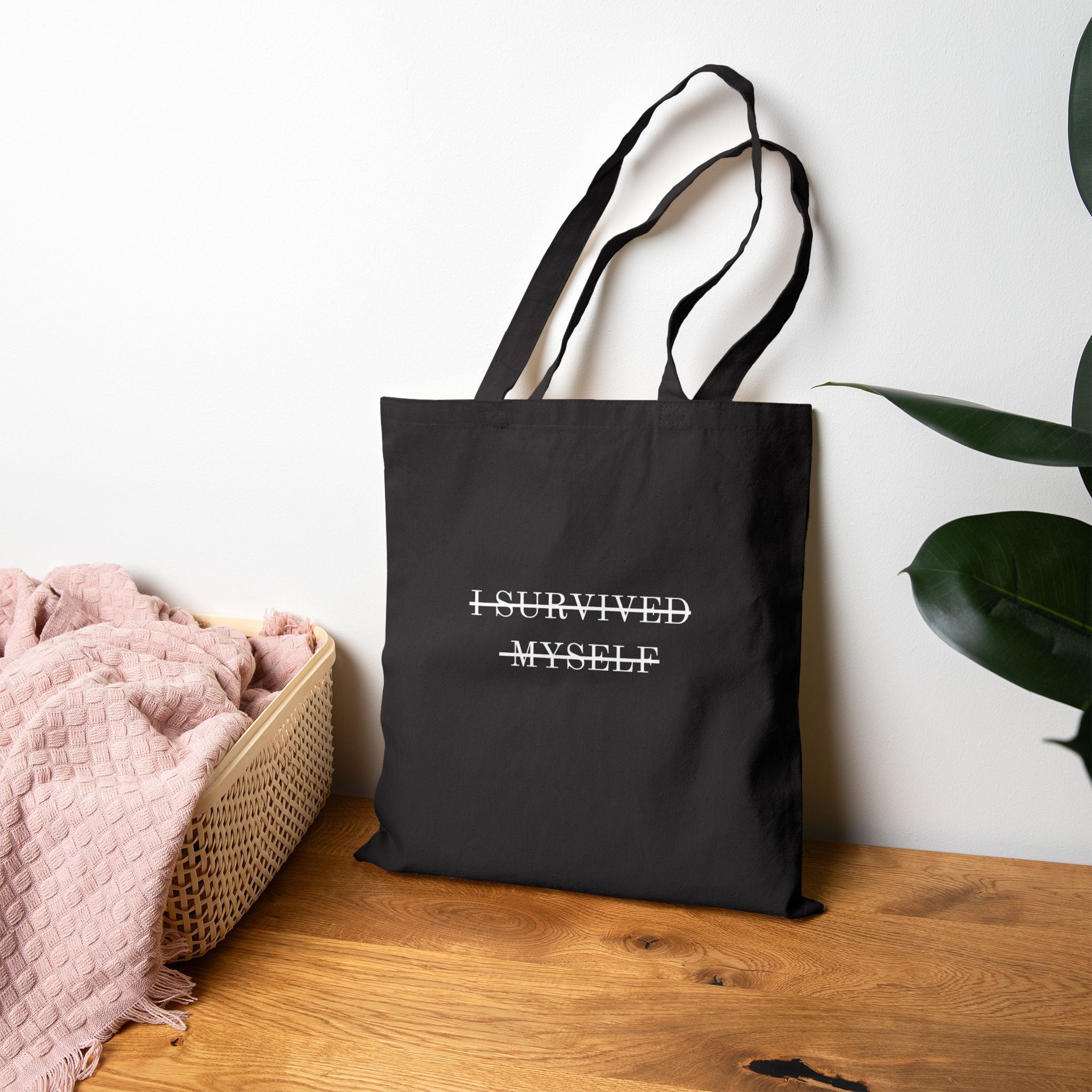 I Survived Myself Tote Bag | Motivational Cotton Canvas Bag | Perfect for Everyday Use, Gym, Work, Gifts